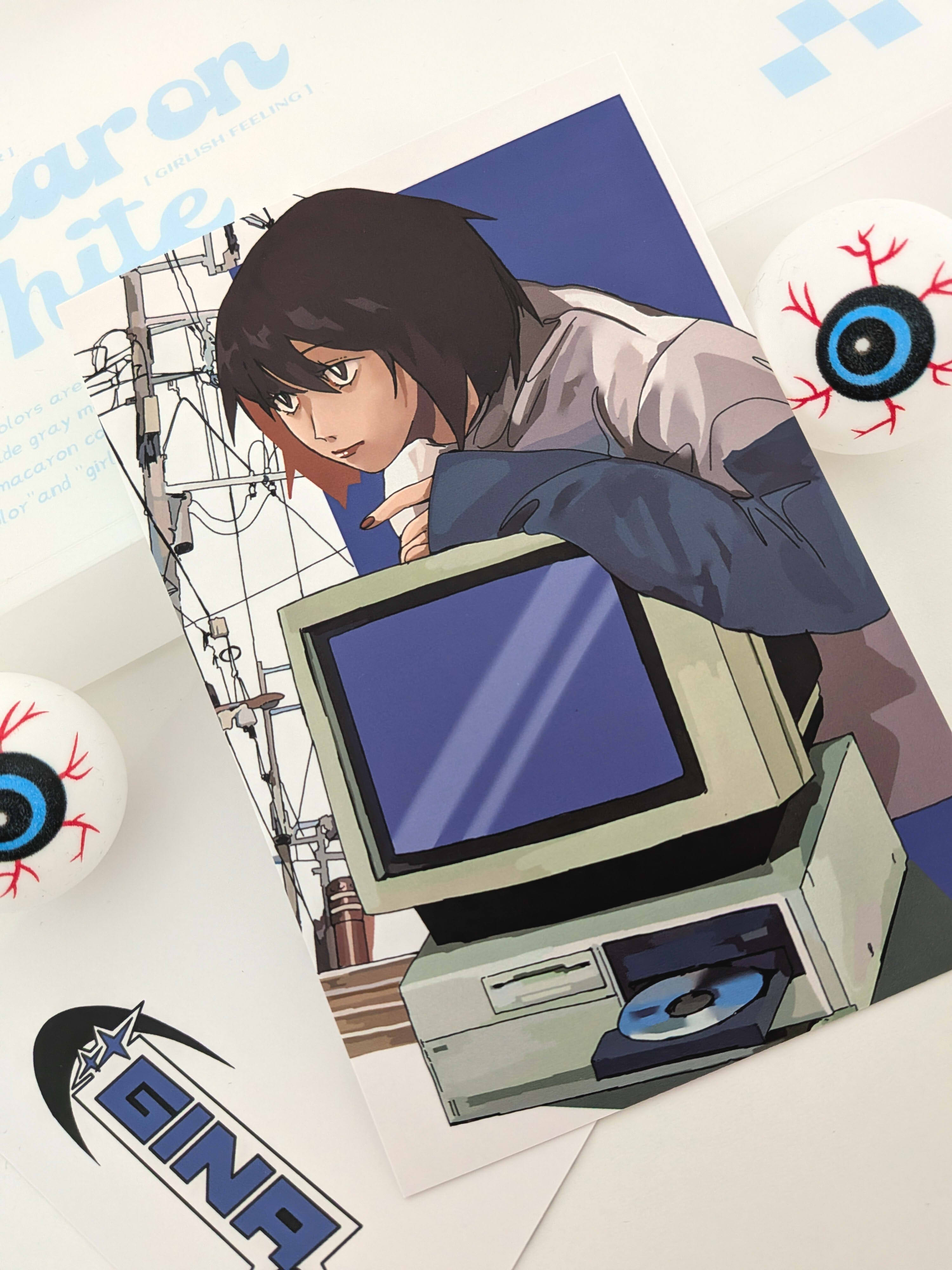 Art print featuring a character with a retro computer